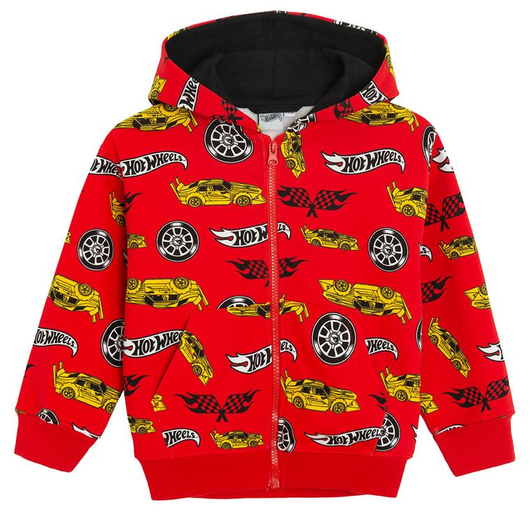 Cool Club, Hanorac pentru baieti, cu fermoar, rosu, imprimeu Hot Wheels