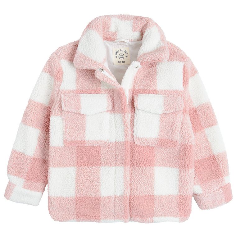 Cool Club, Jacheta tip camasa pentru fete, alb-roz, in carouri