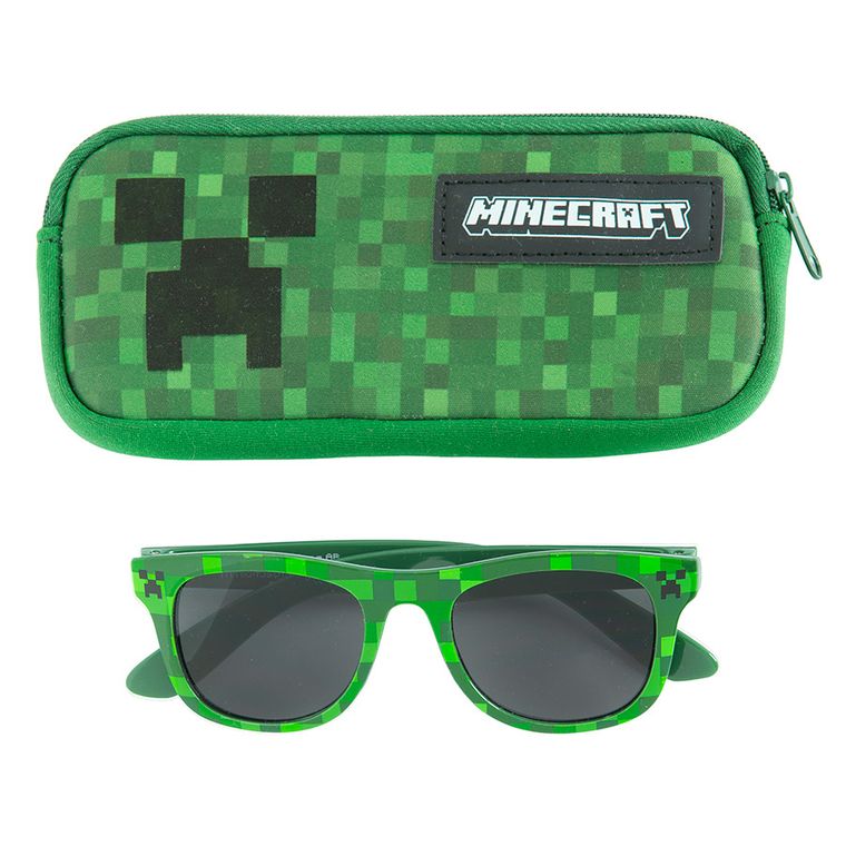 Cool Club, Ochelari de soare pentru baieti, Cutie de ochelari, verde, imprimeu Minecraft