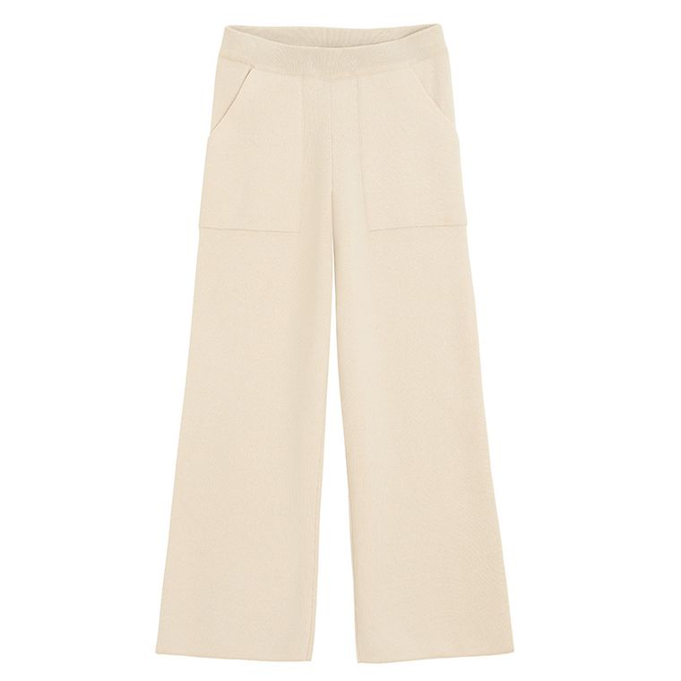 Cool Club, Pantaloni din material textil pentru fete, din tricot, wide leg, bej