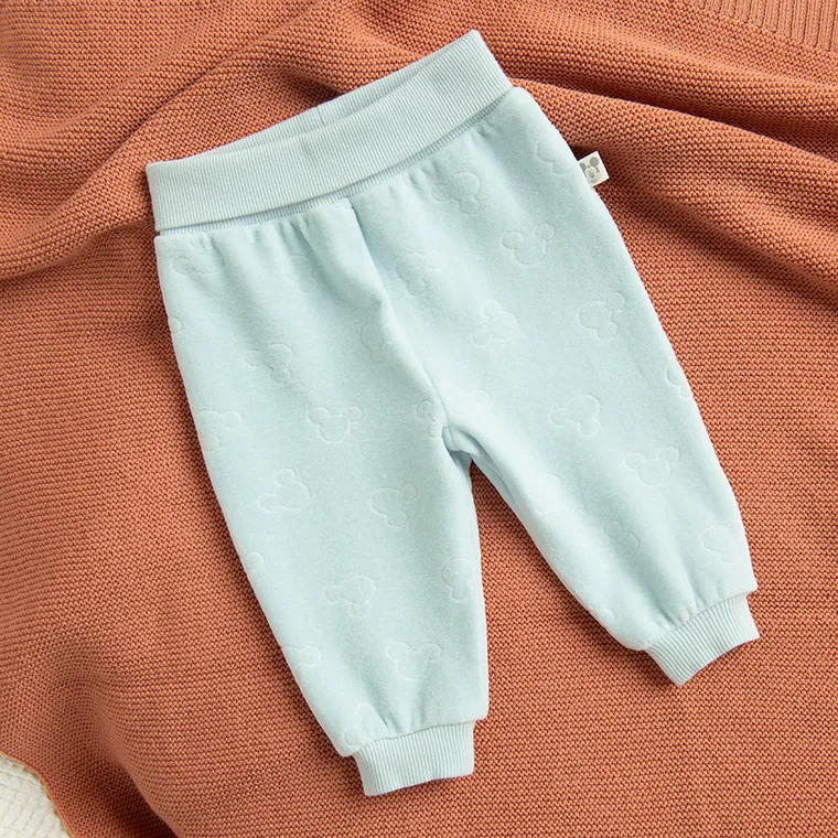 Cool Club, Pantaloni fara botosei pentru baieti, velur, albastru, imprimeu Mickey Mouse