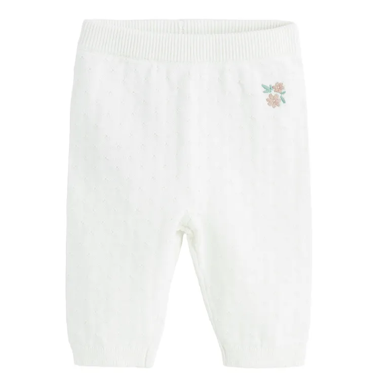 Cool Club, Pantaloni fara botosei pentru fete, din tricot, alb