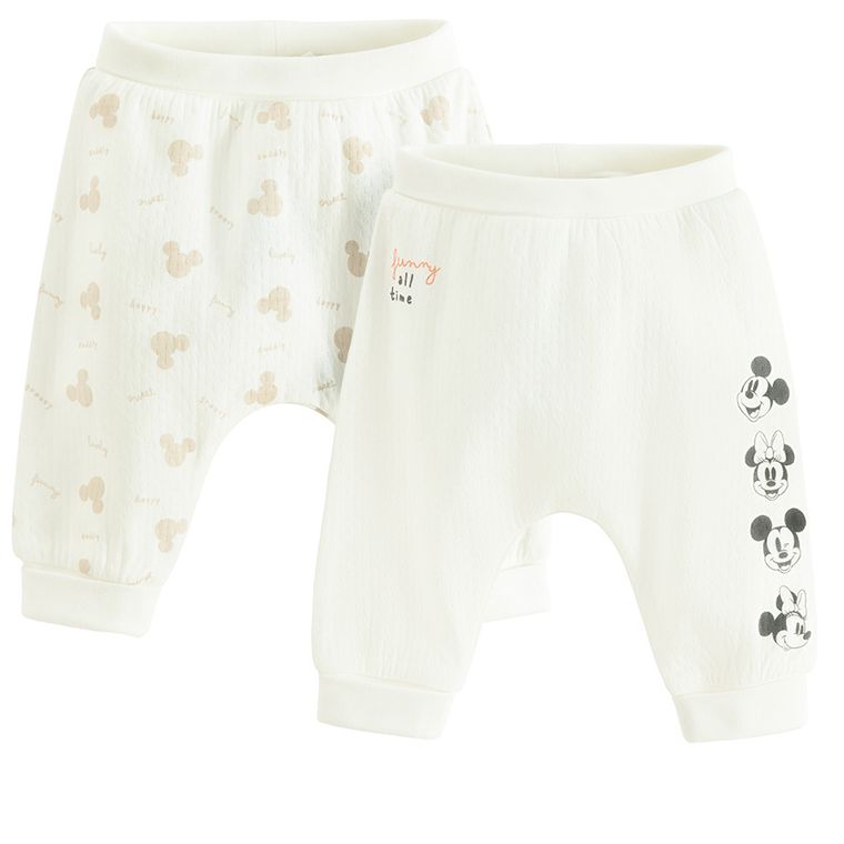 Cool Club, Pantaloni fara botosei pentru fete, ecru, imprimeu Mickey Mouse, set, 2 buc.