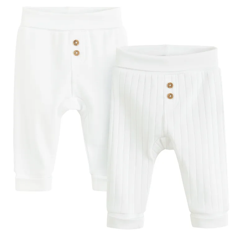 Cool Club, Pantaloni pentru bebelusi, bumbac organic, alb, set, 2 buc.
