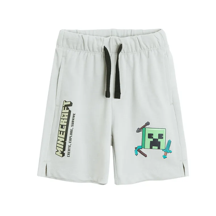 Cool Club, Pantaloni scurti pentru baieti, gri, imprimeu Minecraft