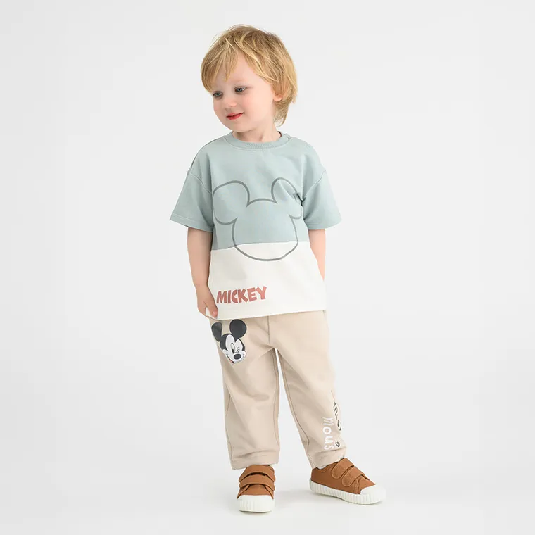 Cool Club, Pantaloni trening pentru baieti, bej, imprimeu Mickey Mouse