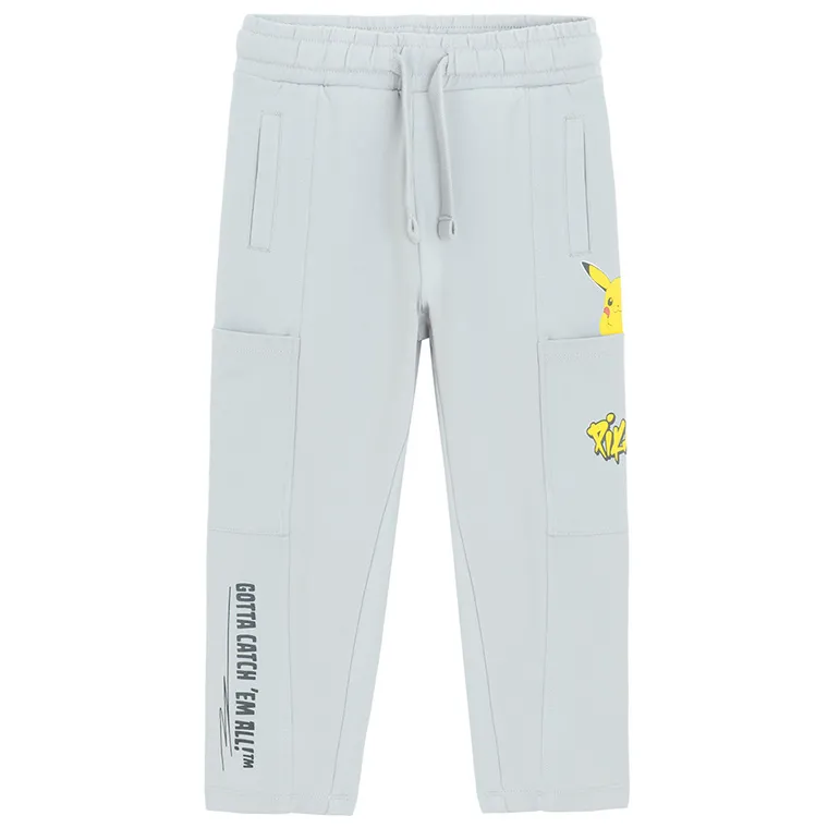 Cool Club, Pantaloni trening pentru baieti, relaxed, gri, imprimeu Pokemon
