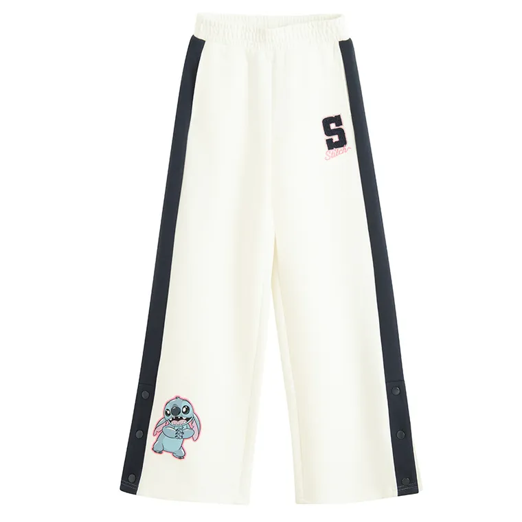 Cool Club, Pantaloni trening pentru fete, wide, alb, imprimeu Lilo si Stitch