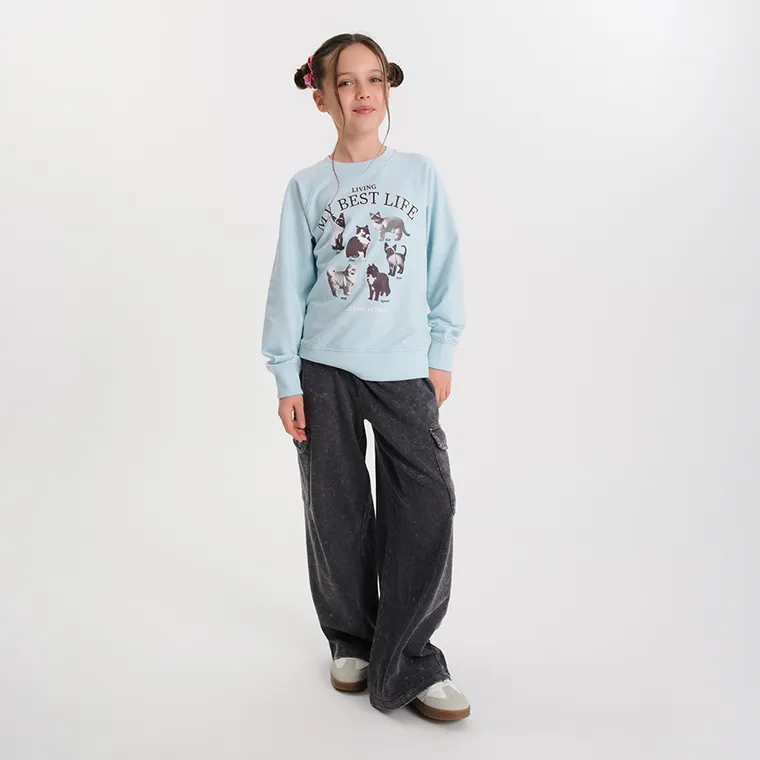 Cool Club, Pantaloni trening pentru fete, wide, granit