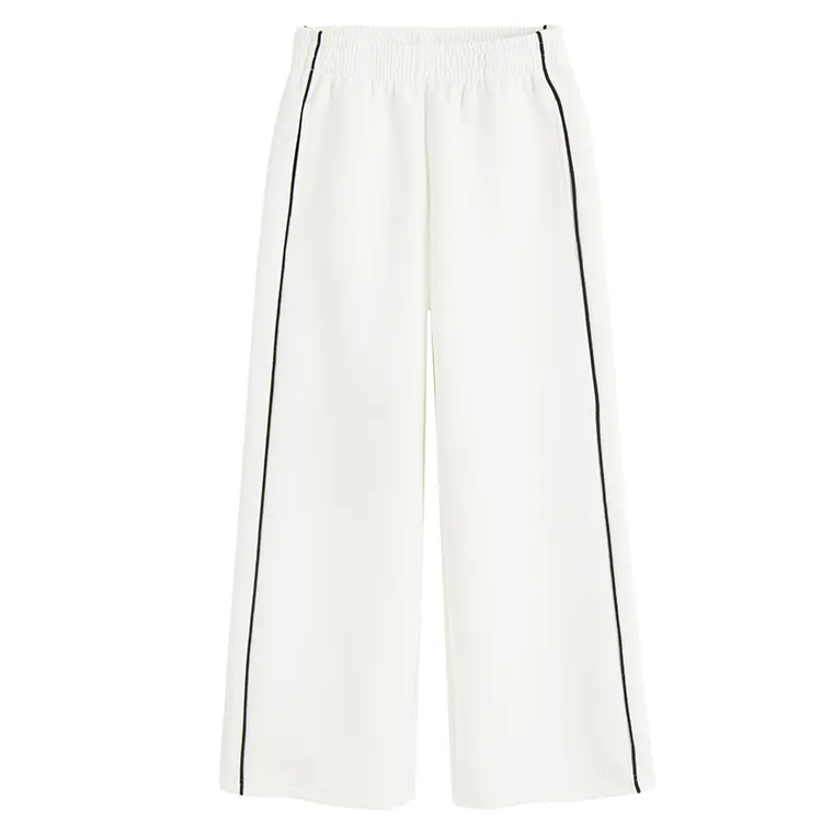 Cool Club, Pantaloni trening pentru fete, wide leg, alb