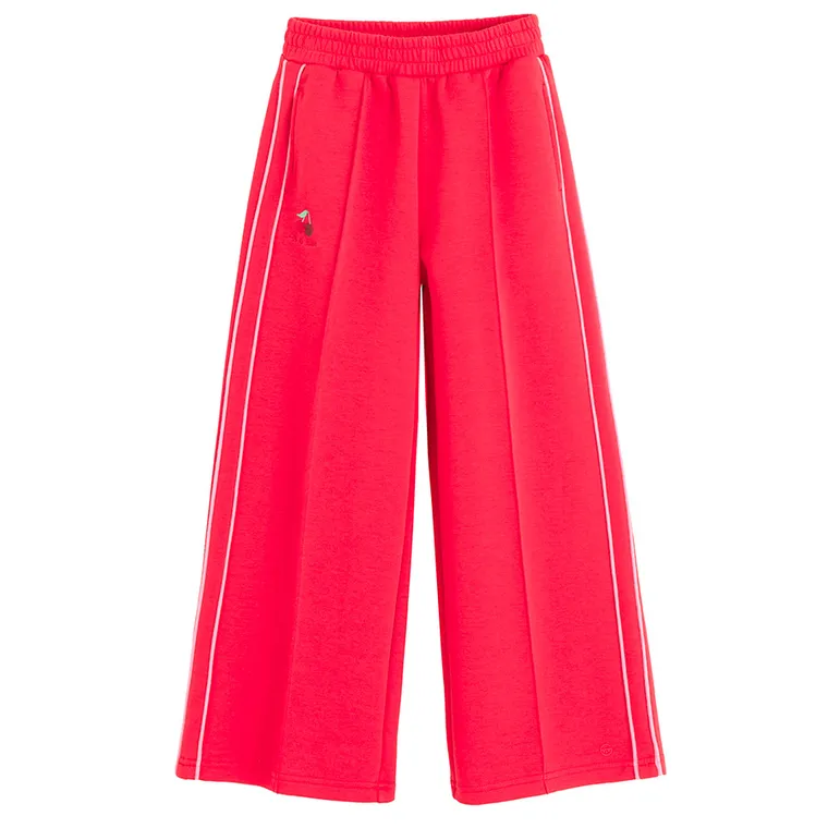 Cool Club, Pantaloni trening pentru fete, wide leg, rosu