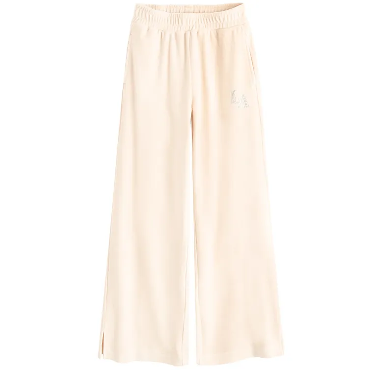 Cool Club, Pantaloni trening pentru fete, wide leg, velur, bej