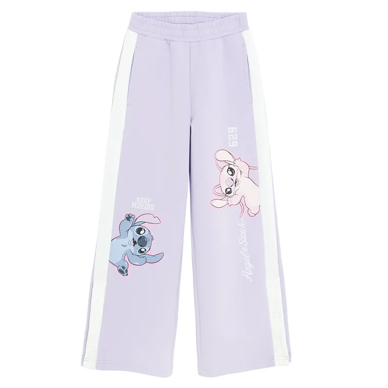 Cool Club, Pantaloni trening pentru fete, wide, violet, imprimeu Lilo si Stitch