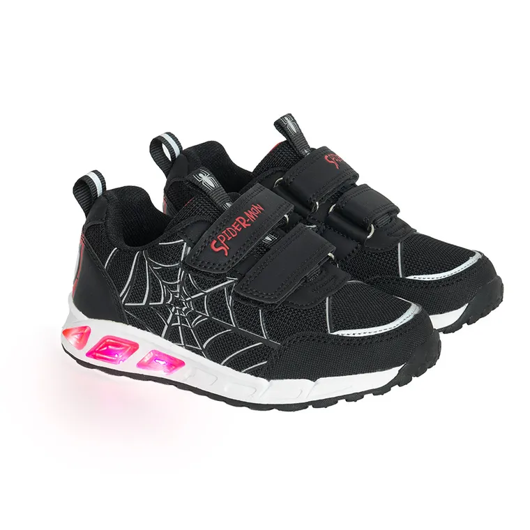 Cool Club, Pantofi sport pentru baieti, negru, talpa cu leduri, imprimeu Spider-Man