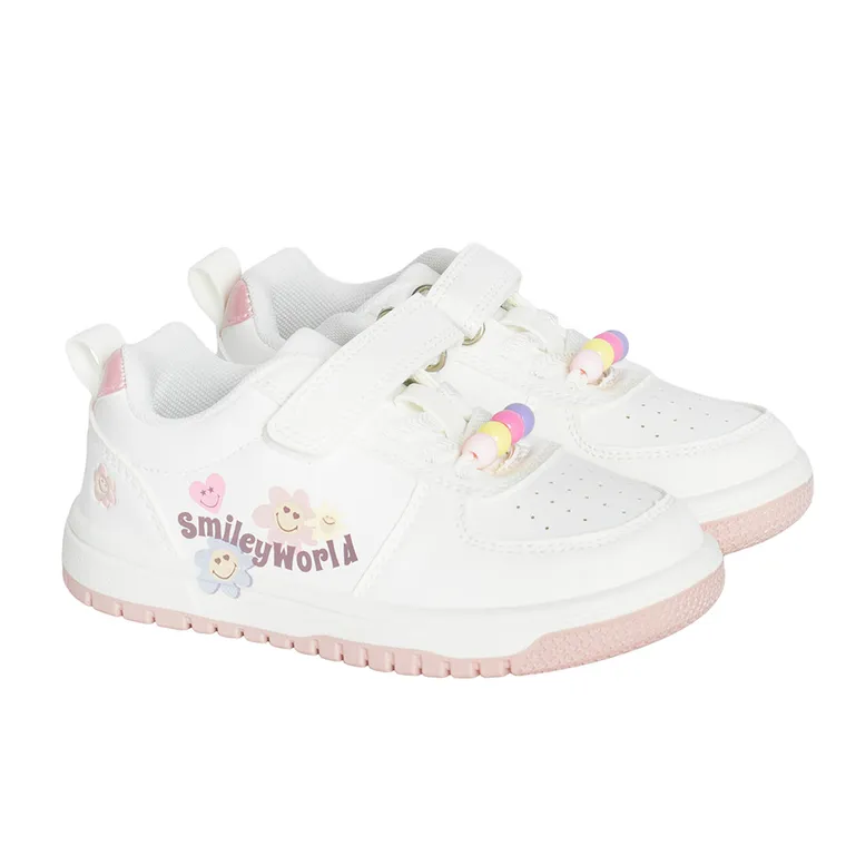 Cool Club, Pantofi sport pentru fete, alb, imprimeu SmileyWorld