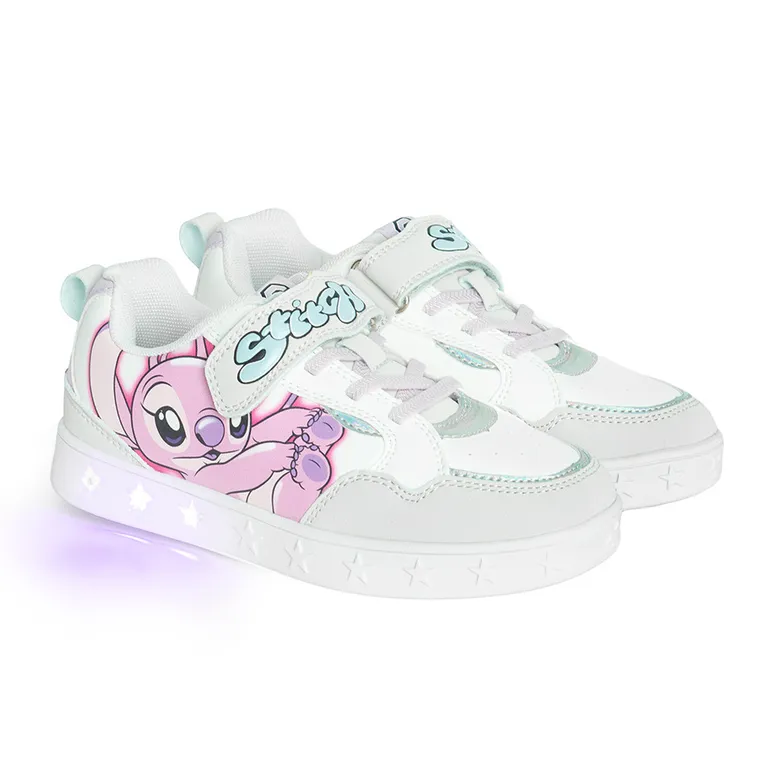 Cool Club, Pantofi sport pentru fete, alb, talpa cu leduri, imprimeu Lilo si Stitch