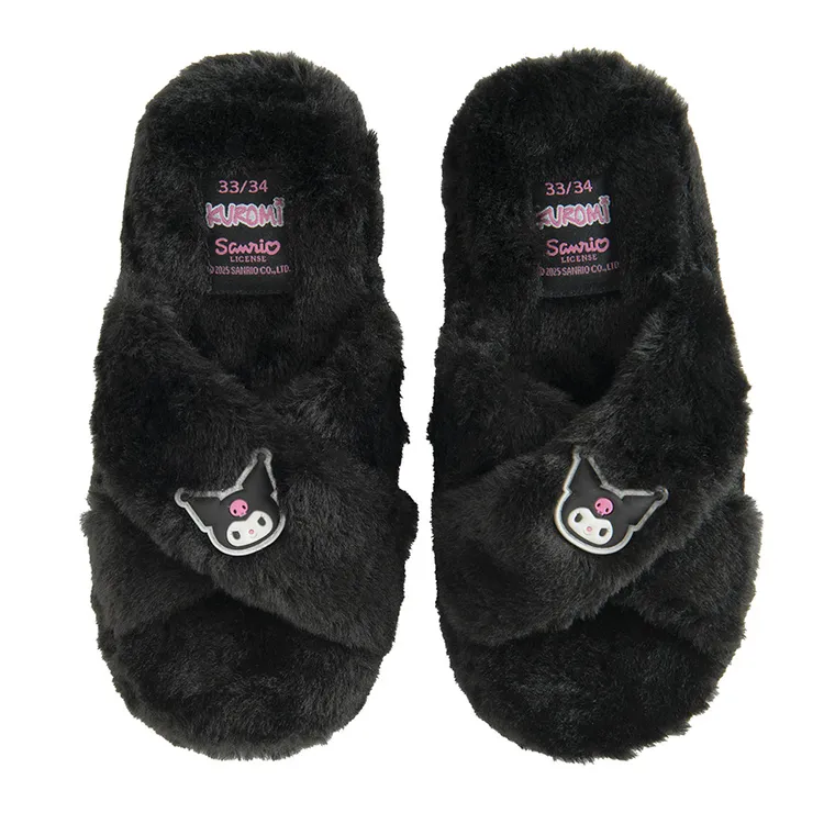 Cool Club, Papuci de casa pentru fete, negru, imprimeu Kuromi