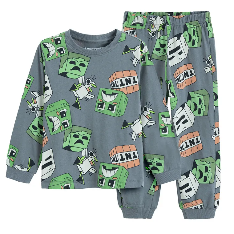 Cool Club, Pijama pentru baieti, gri, imprimeu Minecraft