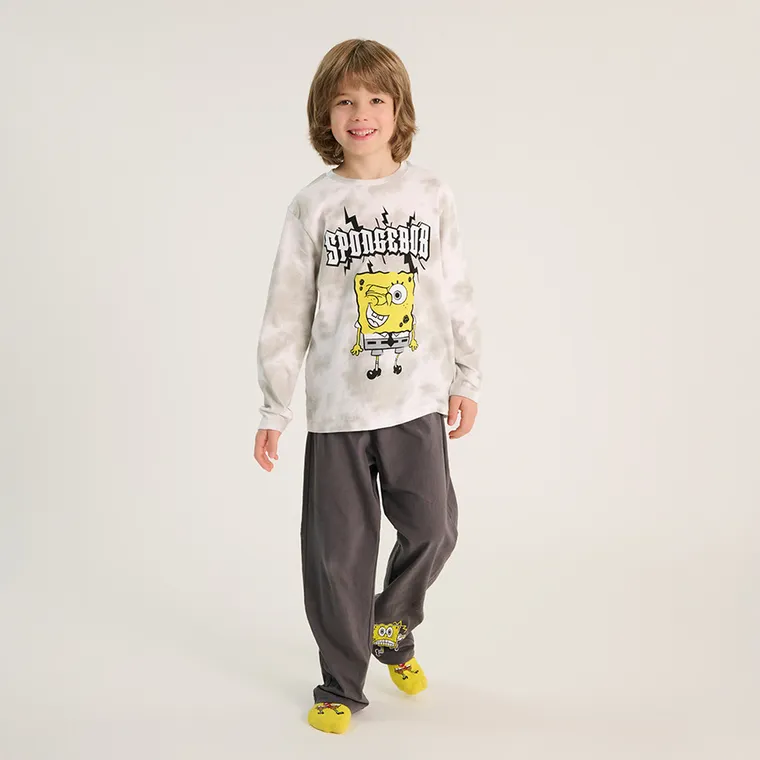 Cool Club, Pijama pentru baieti, gri, imprimeu SpongeBob