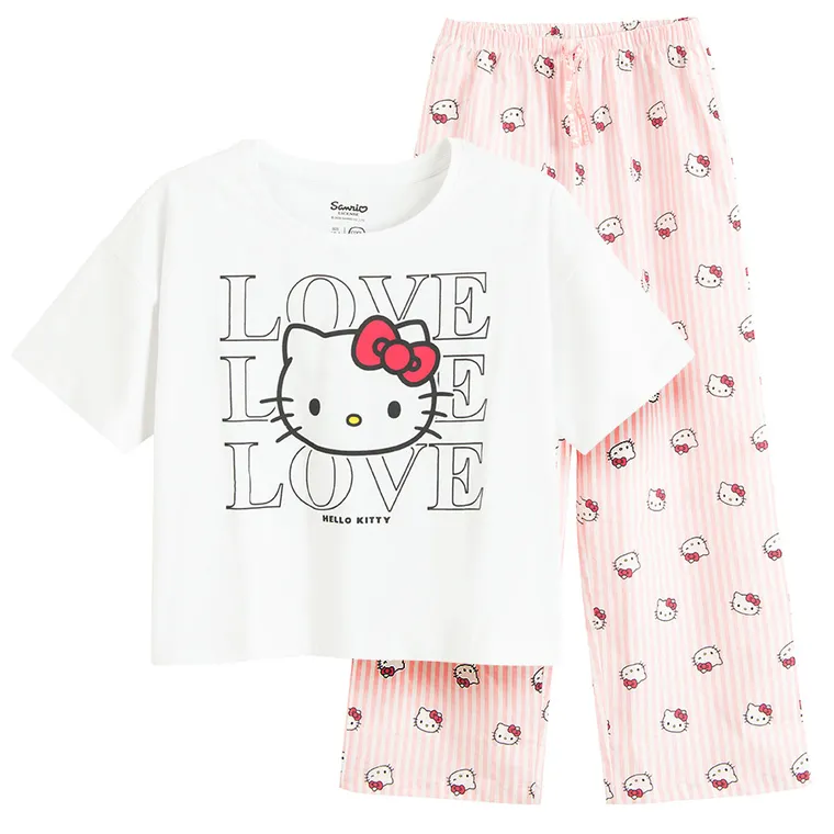 Cool Club, Pijama pentru fete, alb-roz, imprimeu Hello Kitty