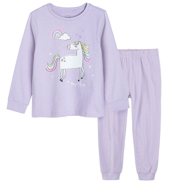 Cool Club, Pijama pentru fete, mov deschis, imprimeu unicorn