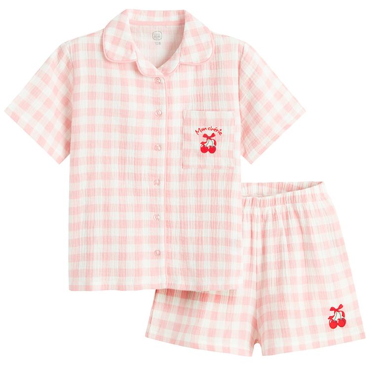 Cool Club, Pijama pentru fete, muselina, alb-roz