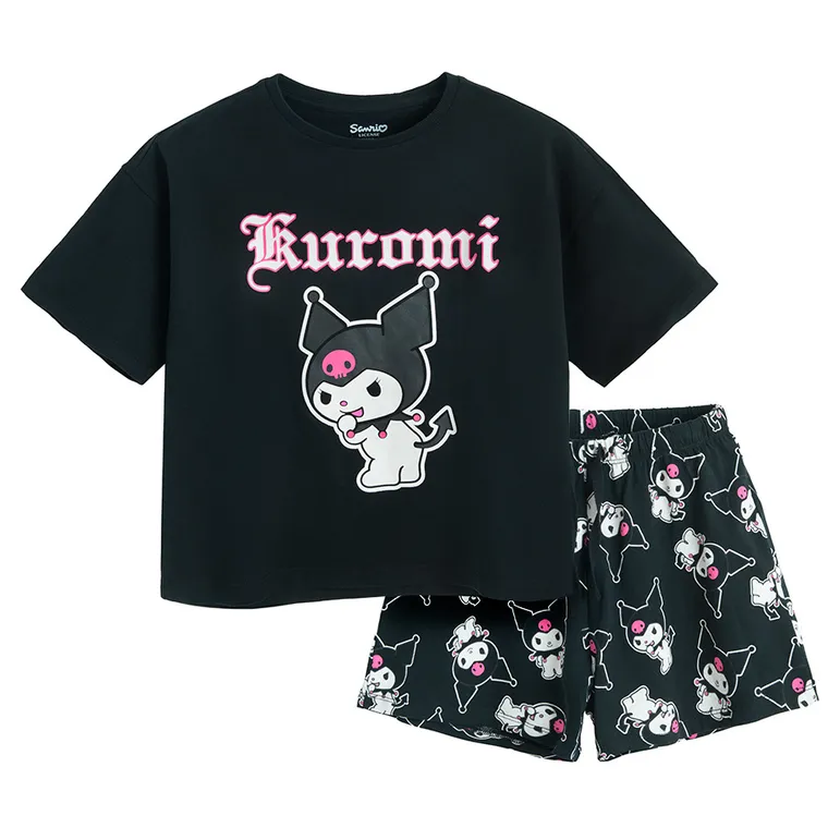 Cool Club, Pijama pentru fete, negru, imprimeu Kuromi