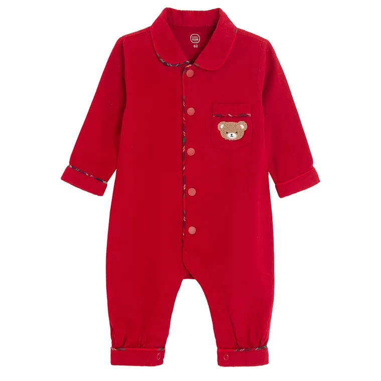 Cool Club, Pijama tip salopeta pentru baieti, flanel, rosu