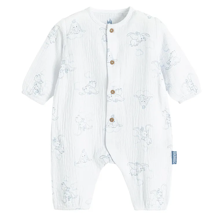 Cool Club, Pijama tip salopeta pentru baieti, muselina, alb, imprimeu Dumbo