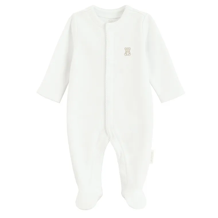 Cool Club, Pijama tip salopeta pentru bebelusi, bumbac organic, alb