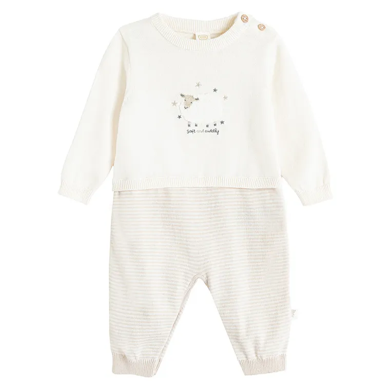 Cool Club, Pijama tip salopeta pentru bebelusi, din tricot, bej