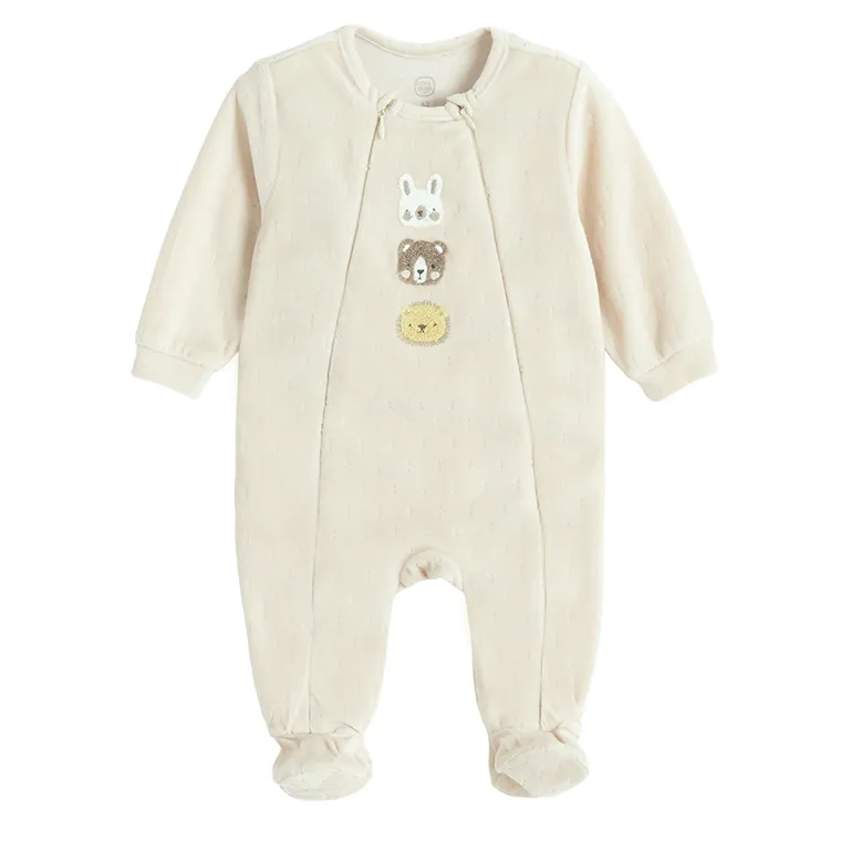 Cool Club, Pijama tip salopeta pentru bebelusi, velur, bej