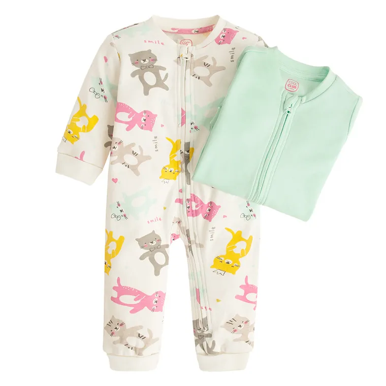 Cool Club, Pijama tip salopeta pentru fete, menta verde, ecru, set, 2 buc.