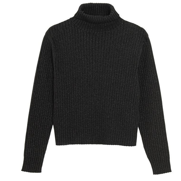 Cool Club, Pulover cu guler inalt pentru fete, din tricot striat, negru