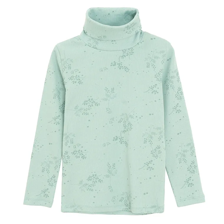 Cool Club, Pulover cu guler inalt pentru fete, din tricot striat, verde