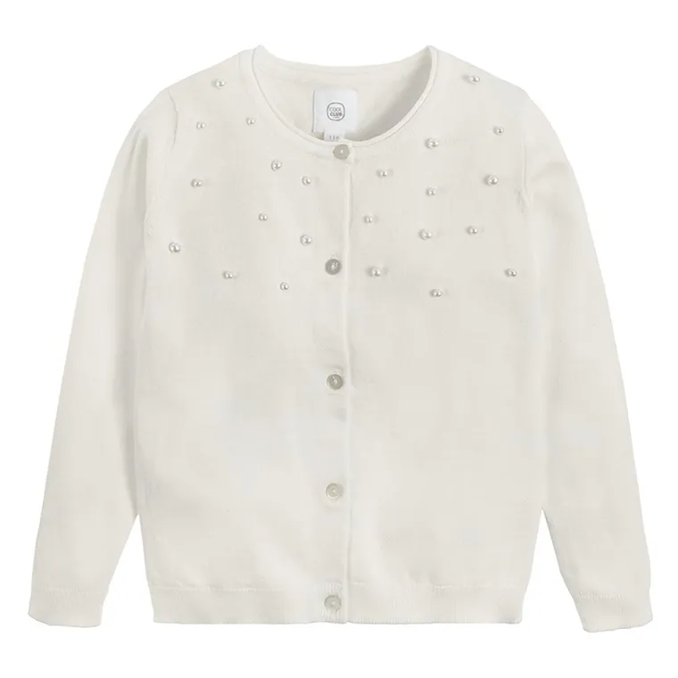 Cool Club, Pulover pentru fete, cardigan, alb, perle