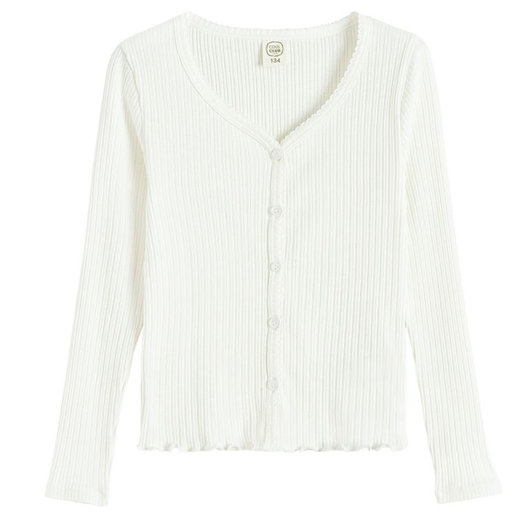 Cool Club, Pulover pentru fete, cu nasturi, din tricot striat, alb