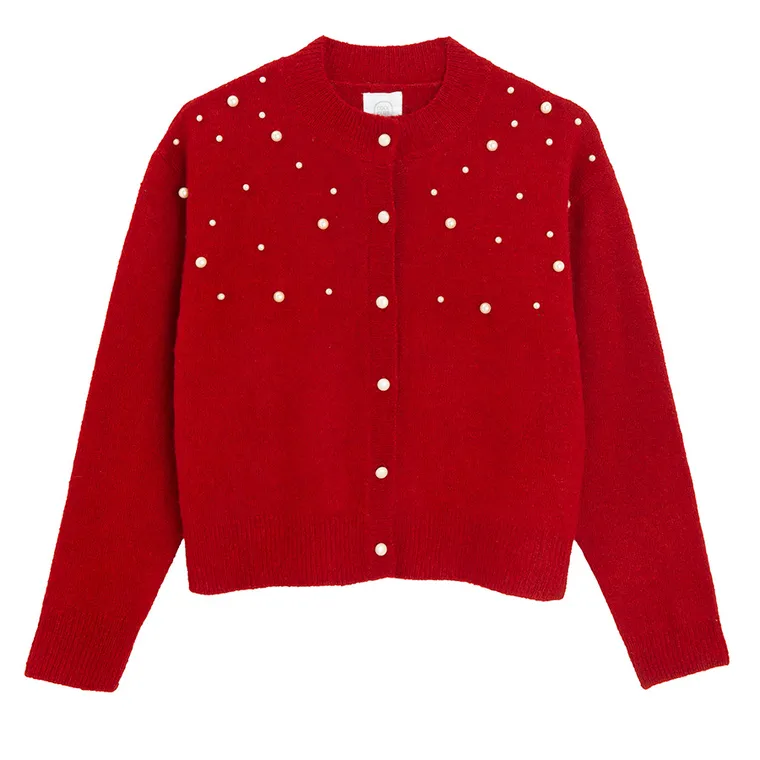 Cool Club, Pulover pentru fete, cu nasturi, rosu