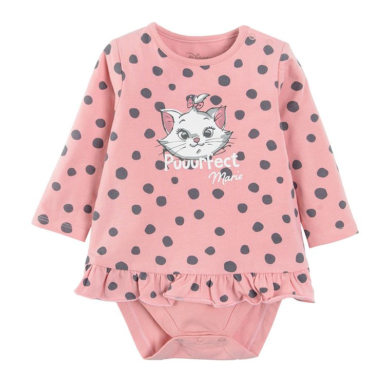 Cool Club, Rochie-body cu maneca lunga, roz, cu buline, pisicuta Marie