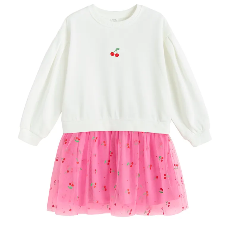 Cool Club, Rochie cu maneca lunga pentru fete, alb-roz