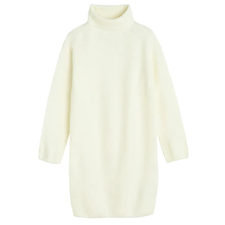 Cool Club, Rochie cu maneca lunga pentru fete, din tricot, alb