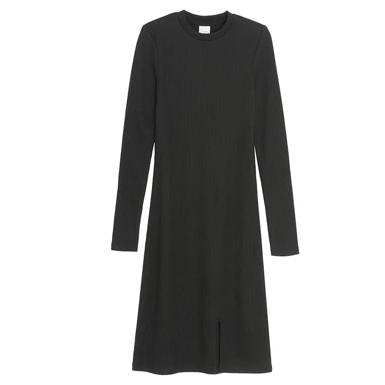 Cool Club, Rochie cu maneca lunga pentru fete, din tricot striat, negru