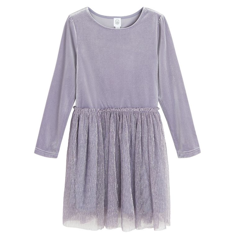 Cool Club, Rochie cu maneca lunga pentru fete, velur, violet