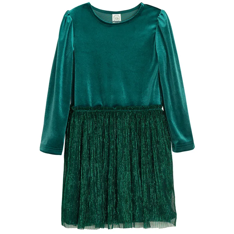 Cool Club, Rochie cu maneca lunga pentru fete, verde inchis