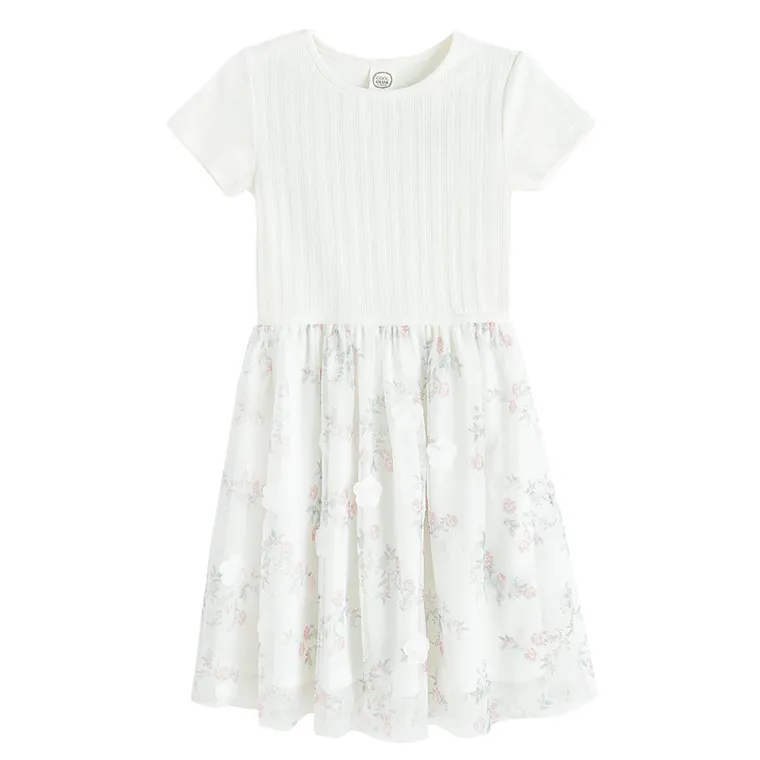 Cool Club, Rochie cu maneca scurta pentru fete, alb