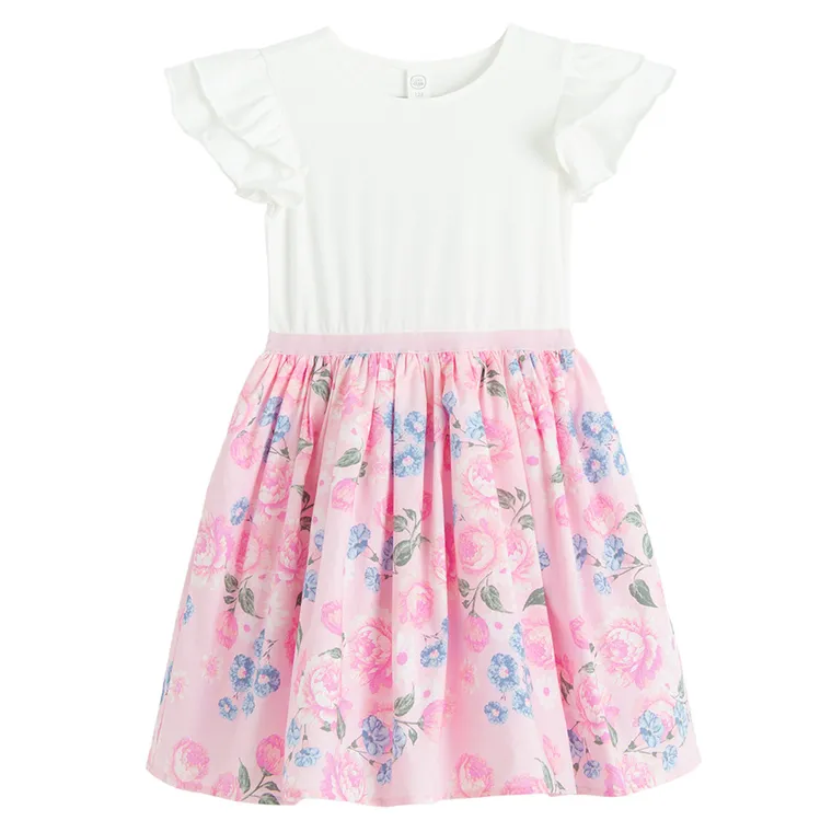 Cool Club, Rochie cu maneca scurta pentru fete, alb-roz