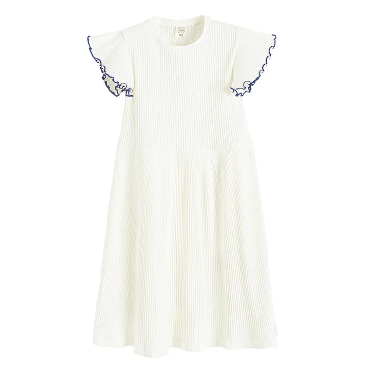 Cool Club, Rochie cu maneca scurta pentru fete, din tricot striat, alb