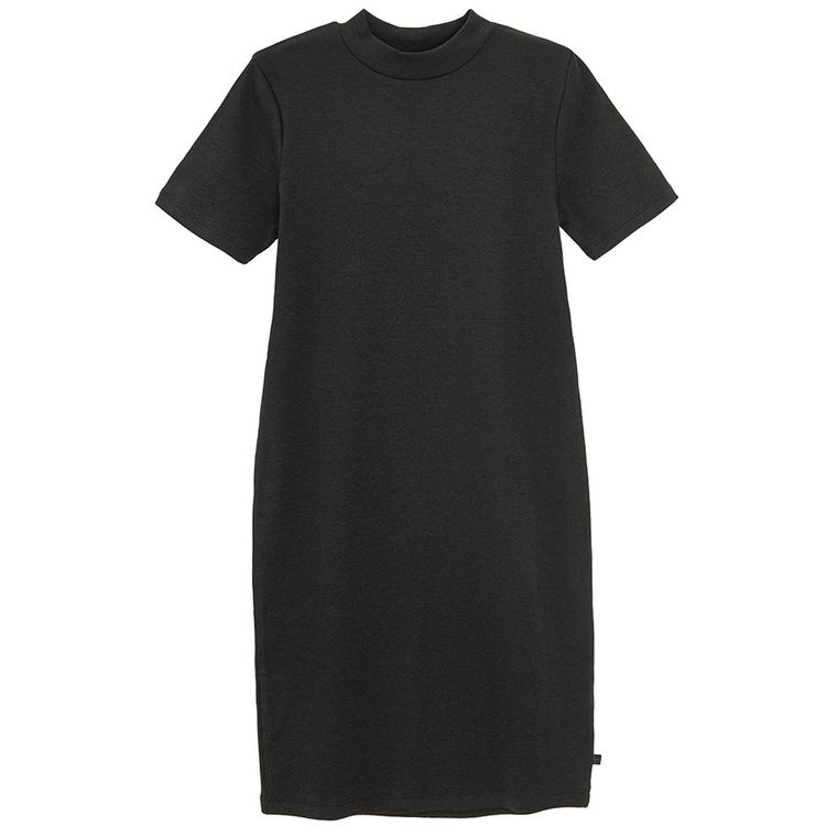 Cool Club, Rochie cu maneca scurta pentru fete, din tricot striat, negru