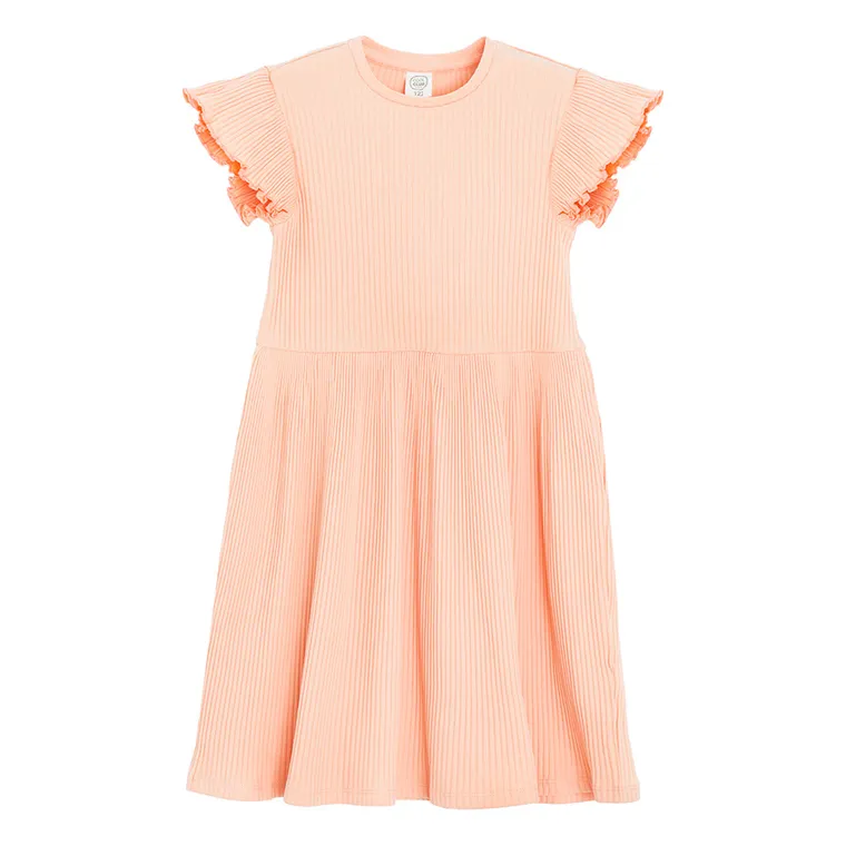 Cool Club, Rochie cu maneca scurta pentru fete, din tricot striat, portocaliu