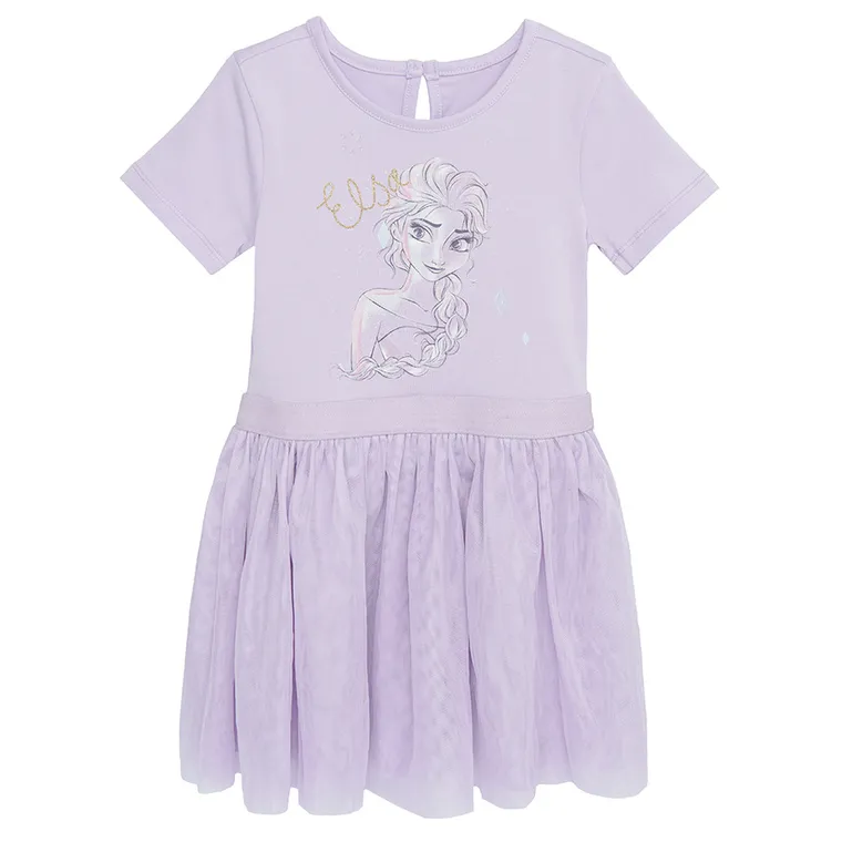 Cool Club, Rochie cu maneca scurta pentru fete, mov, imprimeu Elsa, Frozen 2